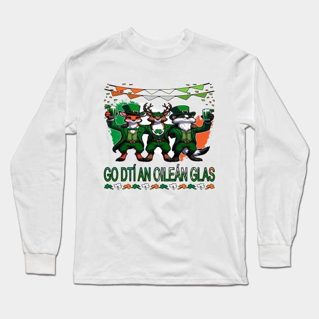 Irish Wildlife Toast, St. Paddys Trio Cheers Long Sleeve T-Shirt by maknatess